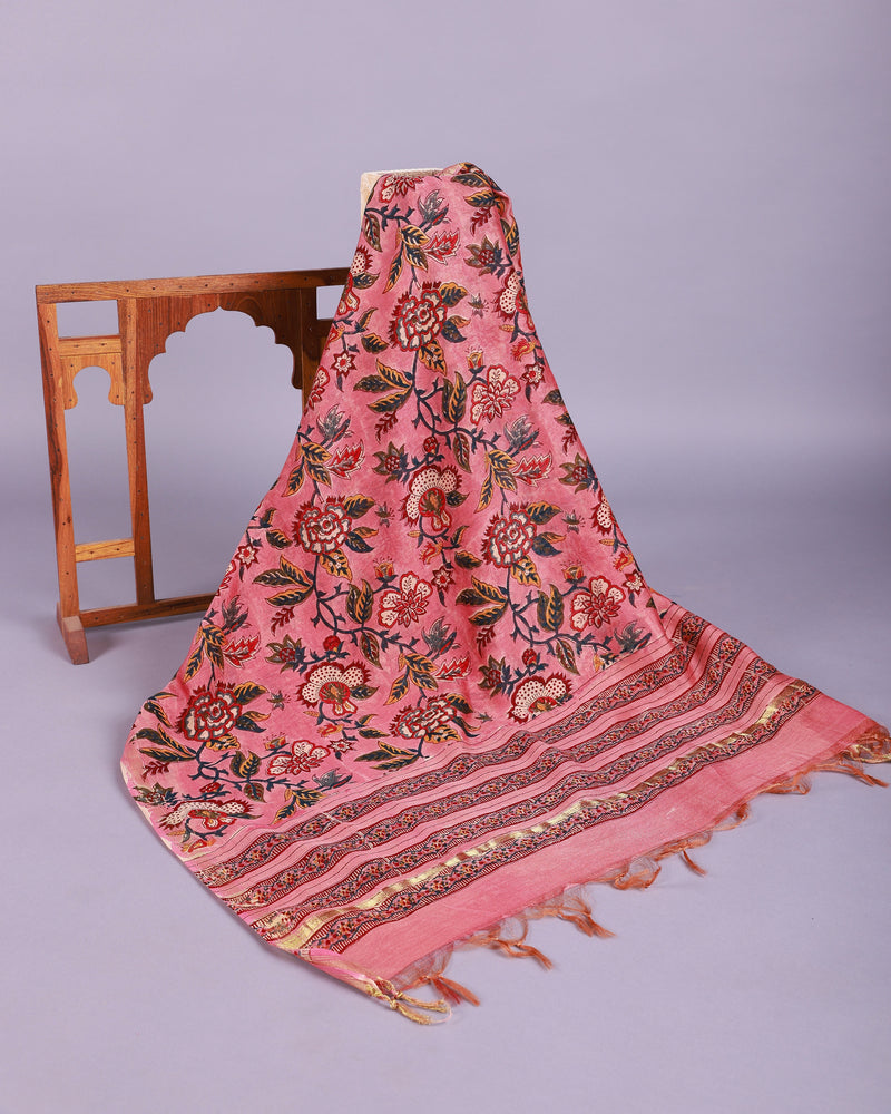Rabab Punch Pink Handblock Unstitched Suit Set