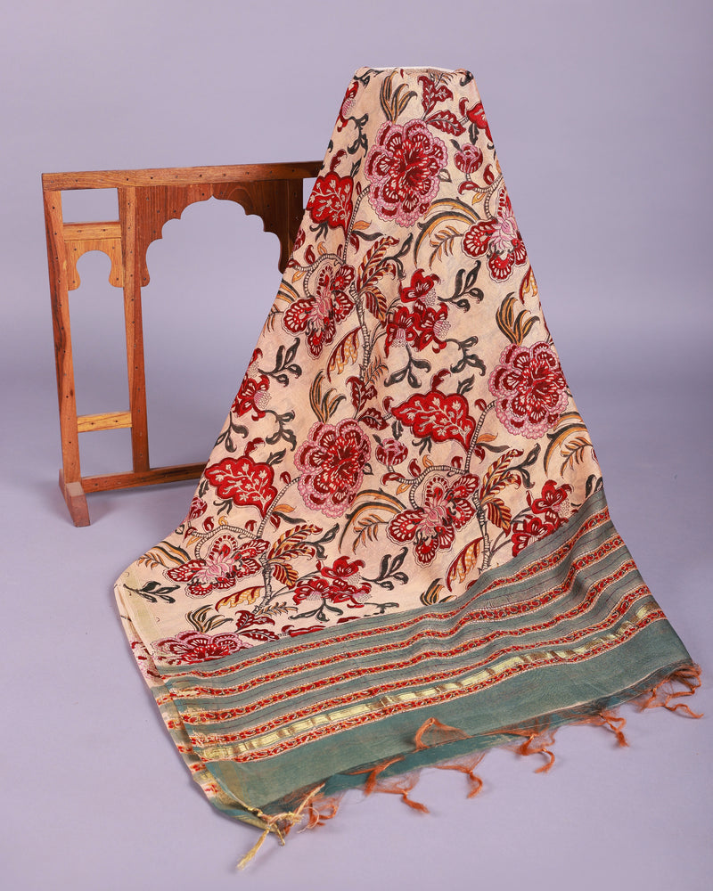 Ulfat Green Floral Handblock Unstitched Suit Set