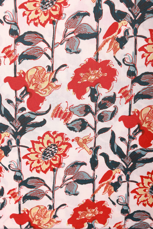 BHAANUPRIYA RED BLOSSOMS COTTON FABRIC (WIDTH 42 INCHES)