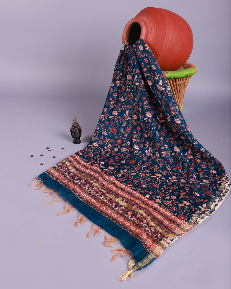 ROYAL LAPIS HANDBLOCK CHANDERI DUPATTA