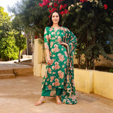 Gehna Green Floral Straight Suit Set
