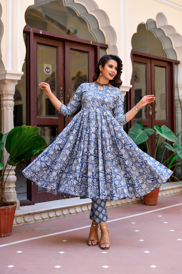Azure Floral Anarkali Gher Kurta Only