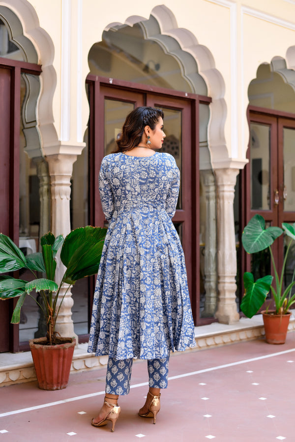 Azure Floral Anarkali Gher Kurta Only