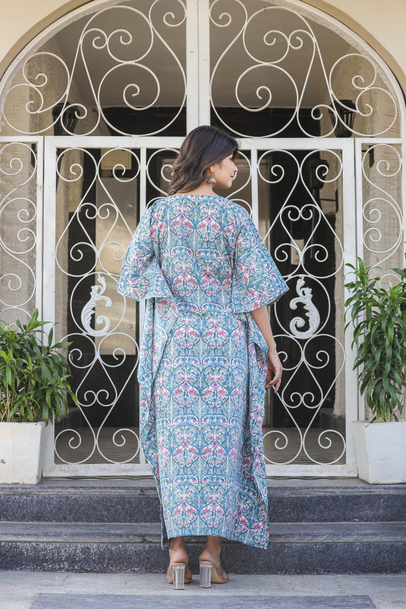 Sky Blue Semi Formal Handblock Kaftan