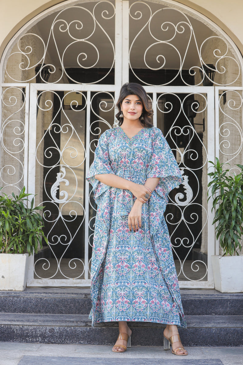 Sky Blue Semi Formal Handblock Kaftan