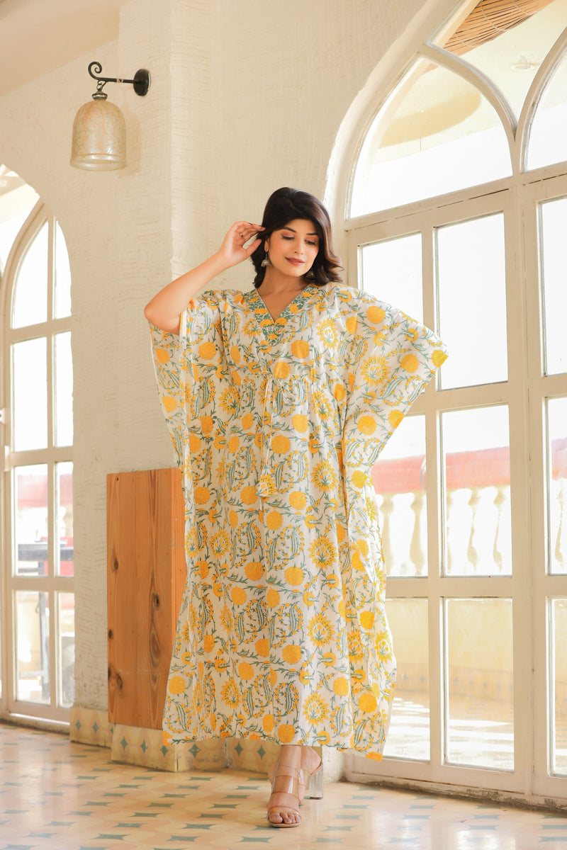 Women's Casual Printed Handblock Kaftan