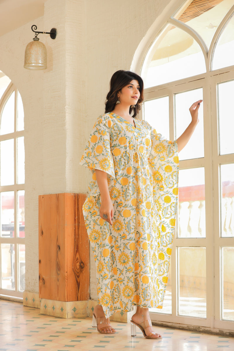 Women's Casual Printed Handblock Kaftan
