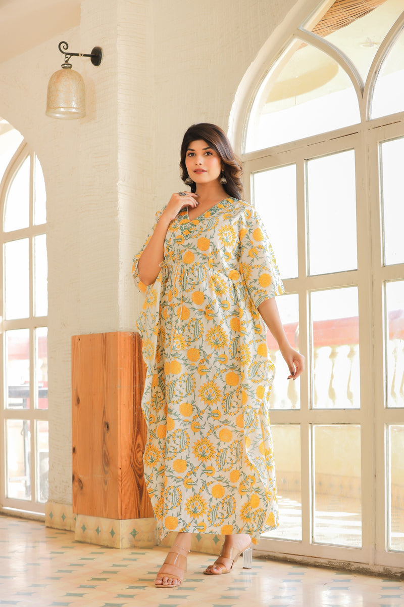 Women's Casual Printed Handblock Kaftan