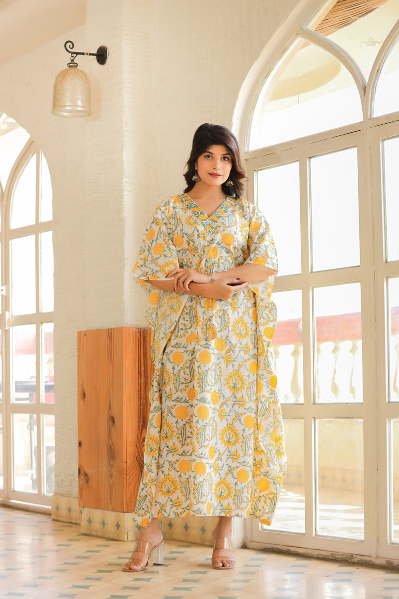 Women's Casual Printed Handblock Kaftan