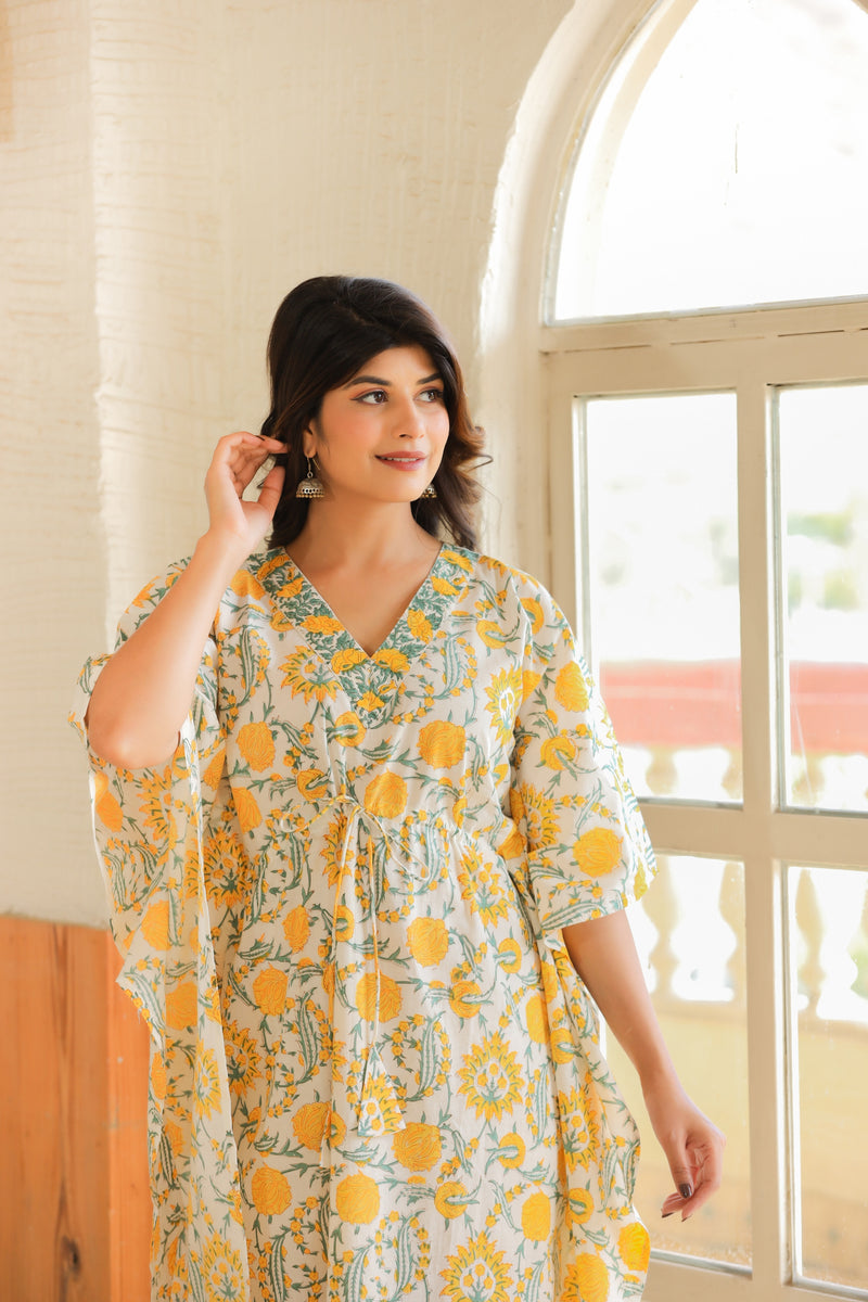 Women's Casual Printed Handblock Kaftan