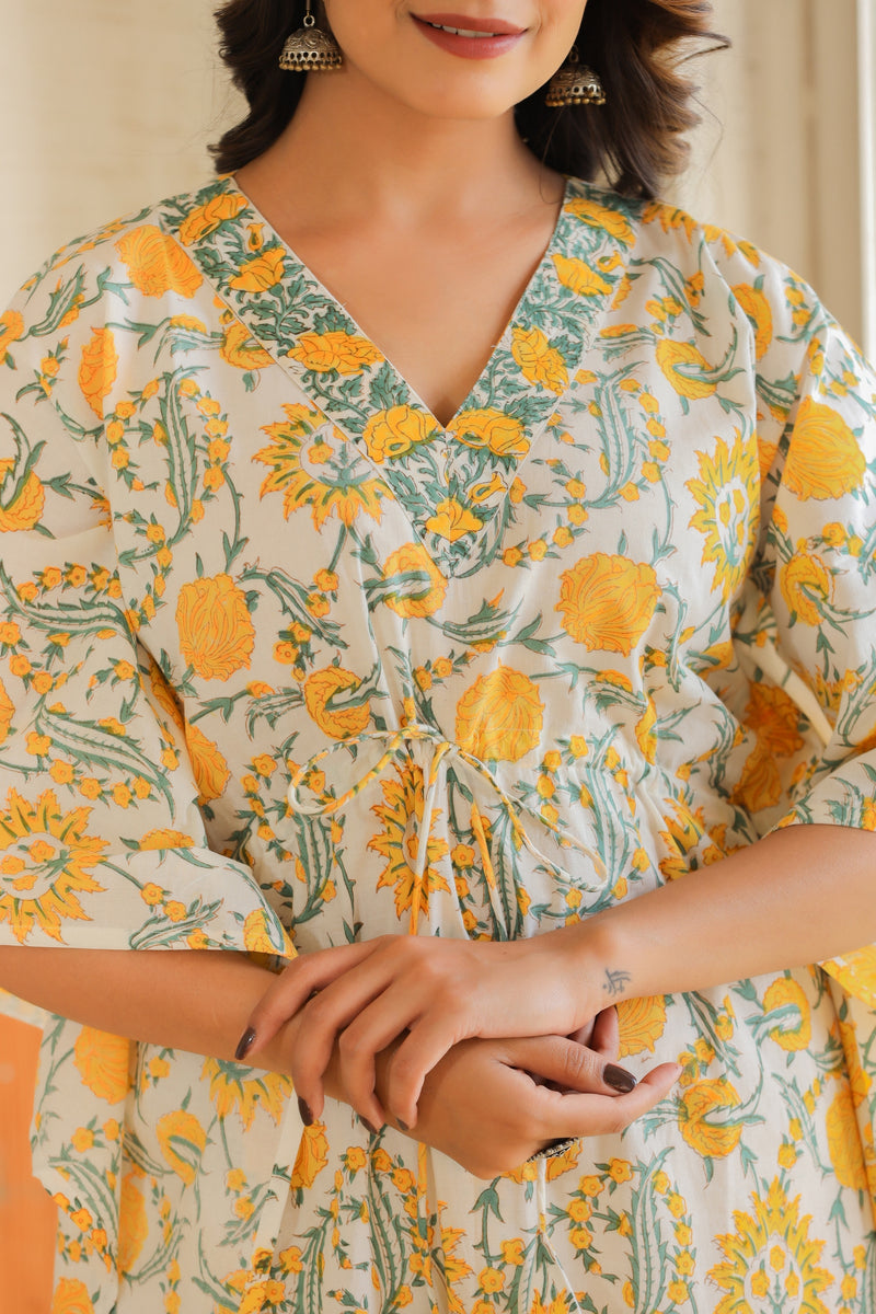 Women's Casual Printed Handblock Kaftan