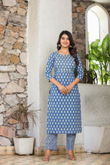 Blue Breeze Handblock Kurta and Pant Only