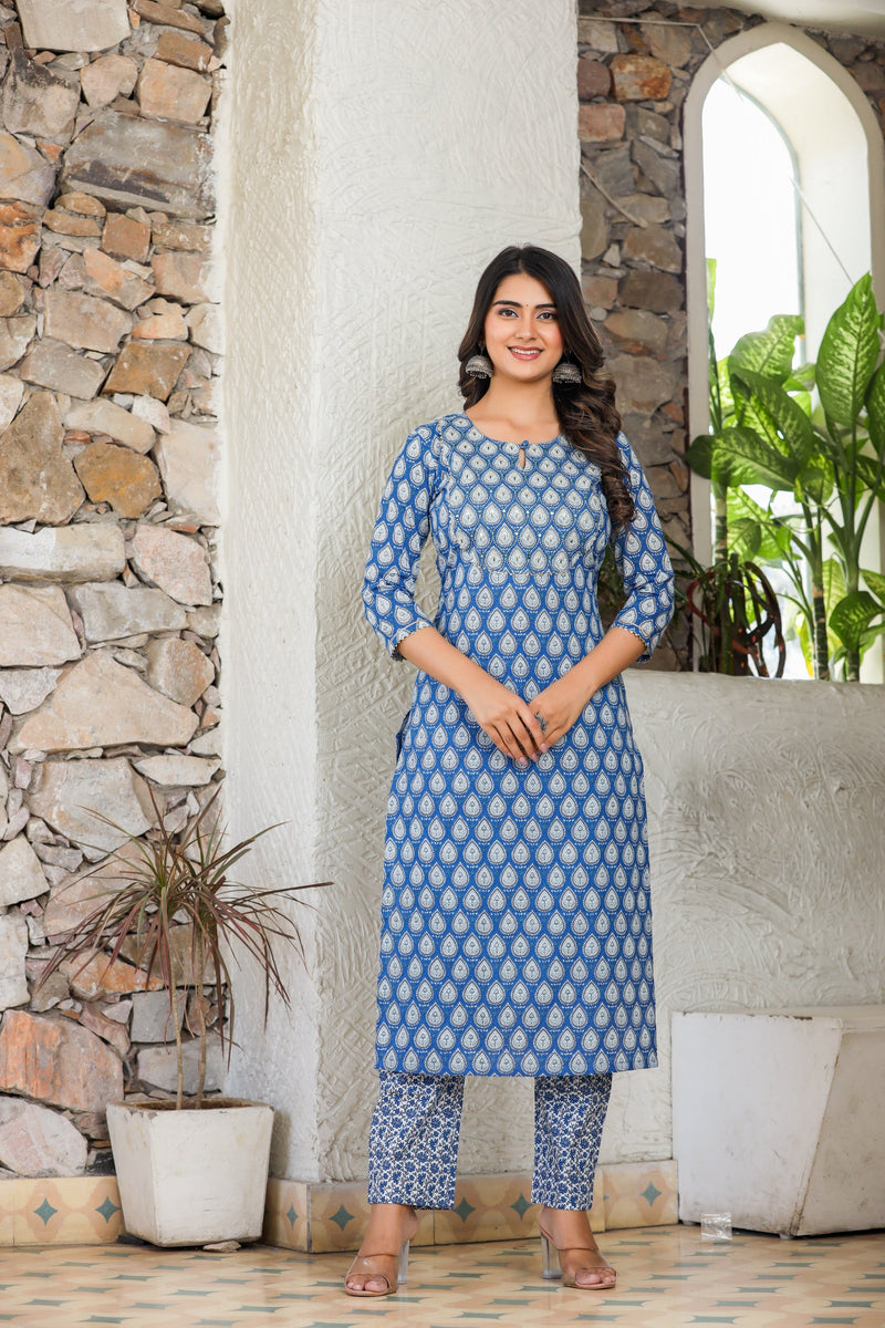 Blue Breeze Handblock Kurta and Pant Only