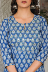 Blue Breeze Handblock Kurta and Pant Only