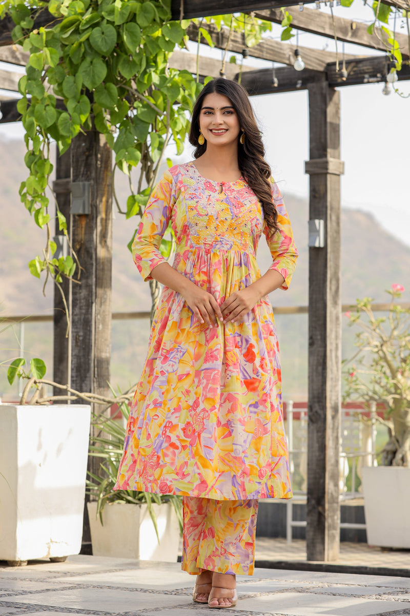 MULTICOLOR MARVEL KURTA PANT SET