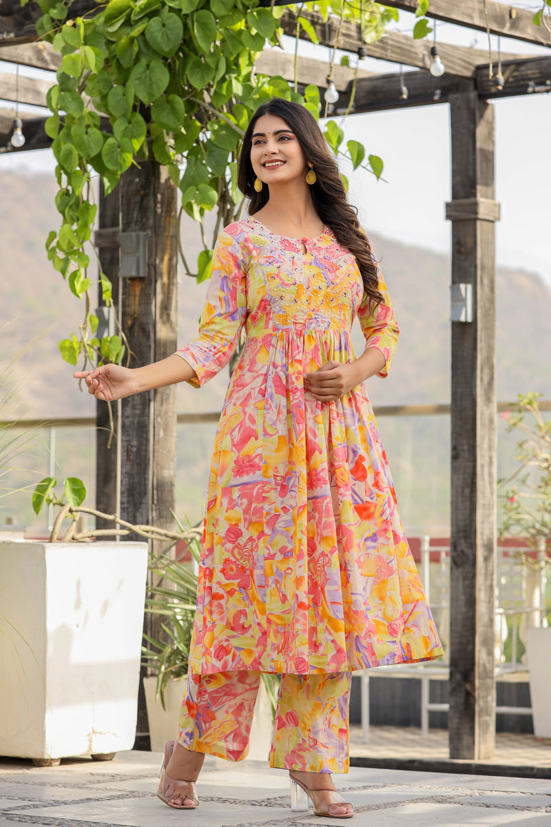 MULTICOLOR MARVEL KURTA PANT SET