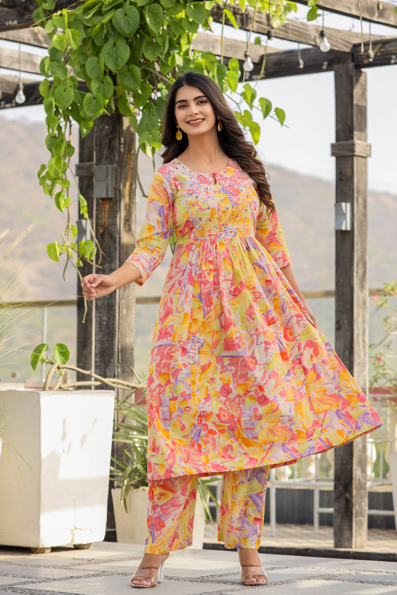 MULTICOLOR MARVEL KURTA PANT SET