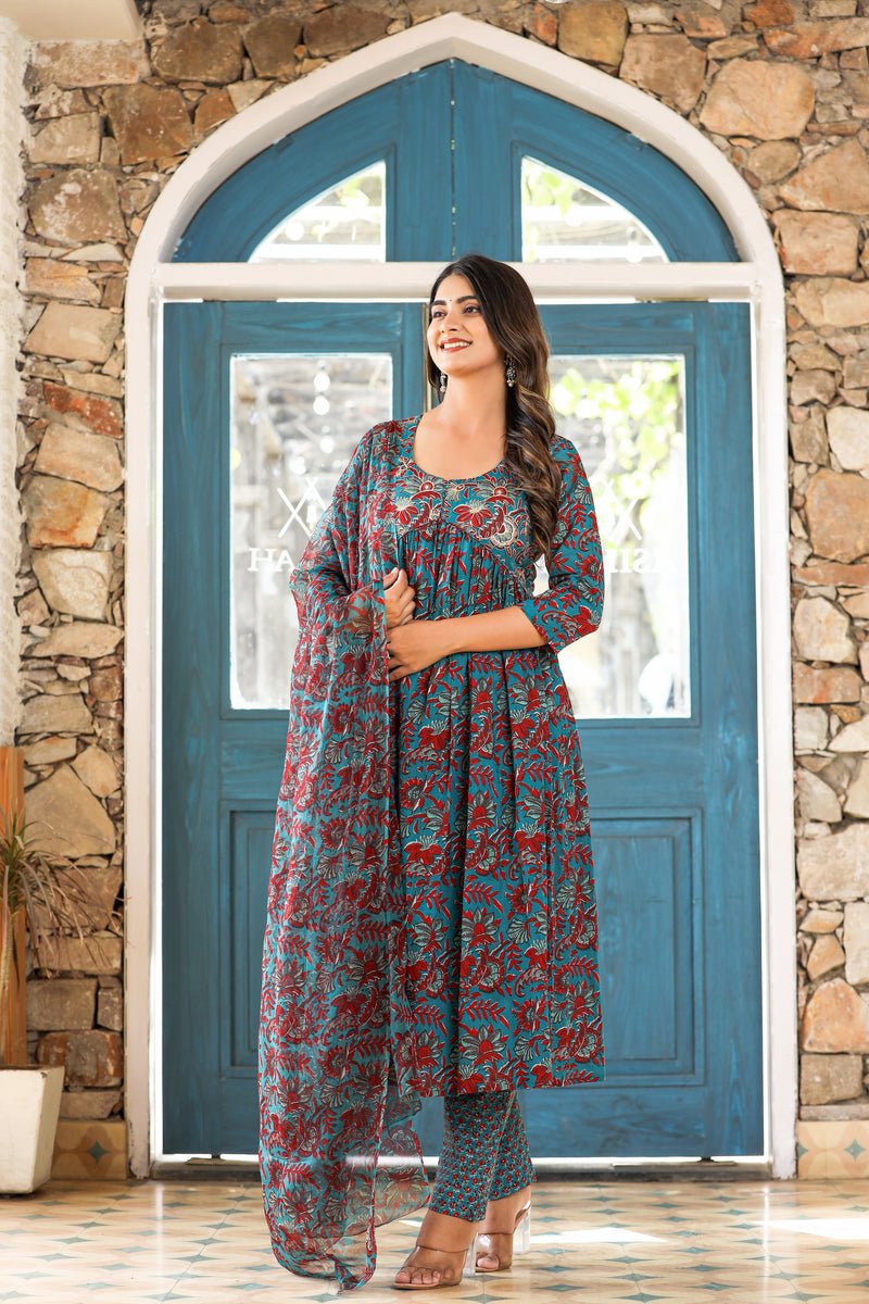 FLORAL DELIGHTS SUIT SET WITH CHIFFON DUPATTA