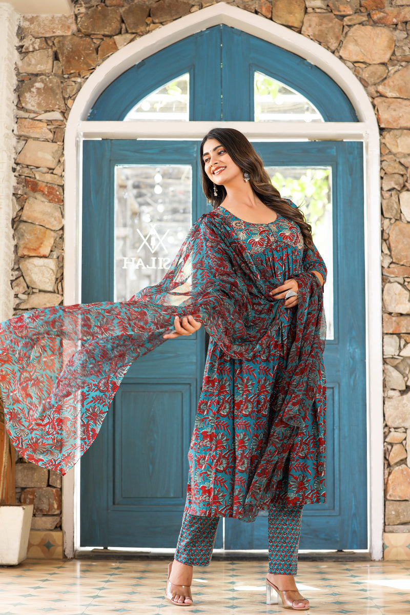 FLORAL DELIGHTS SUIT SET WITH CHIFFON DUPATTA