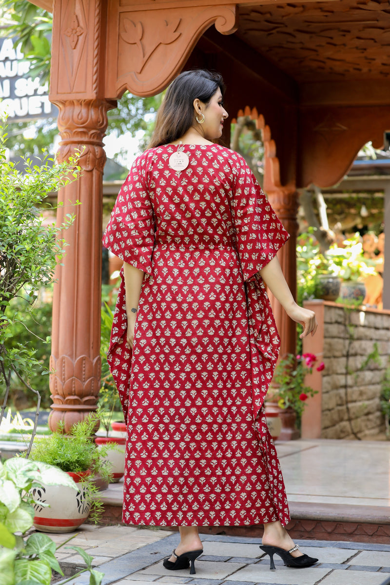 Regal Red Long Handblock Kaftan