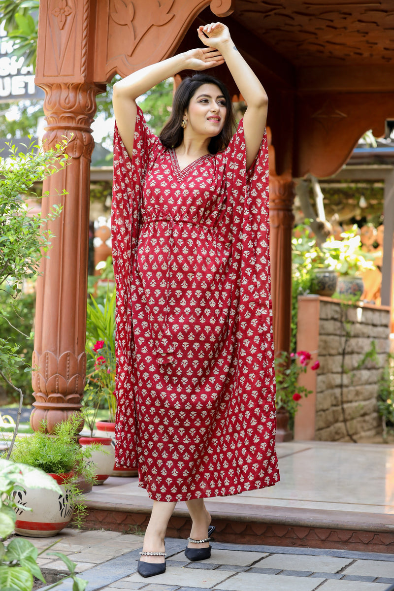 Regal Red Long Handblock Kaftan