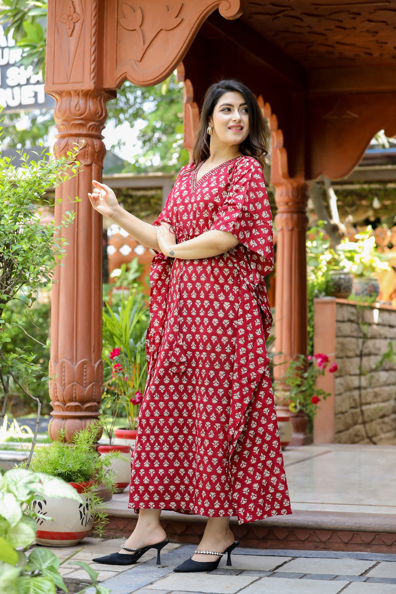 Regal Red Long Handblock Kaftan