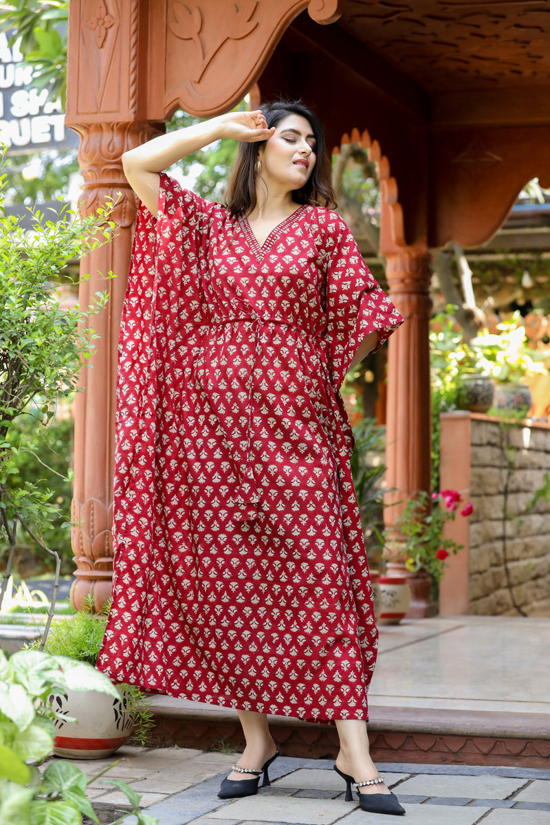 Regal Red Long Handblock Kaftan