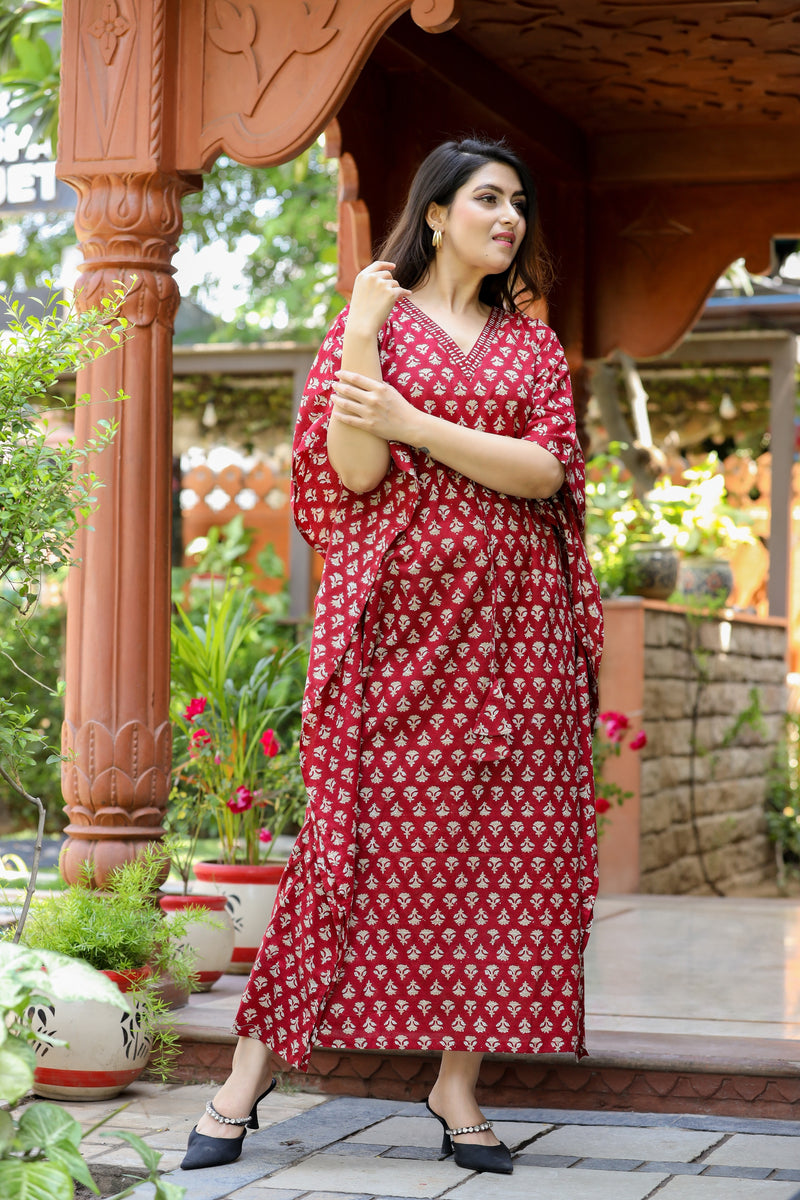 Regal Red Long Handblock Kaftan