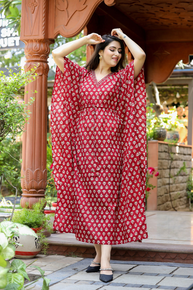 Regal Red Long Handblock Kaftan
