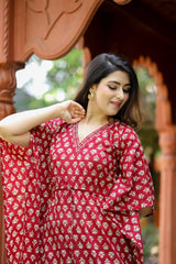 Regal Red Long Handblock Kaftan