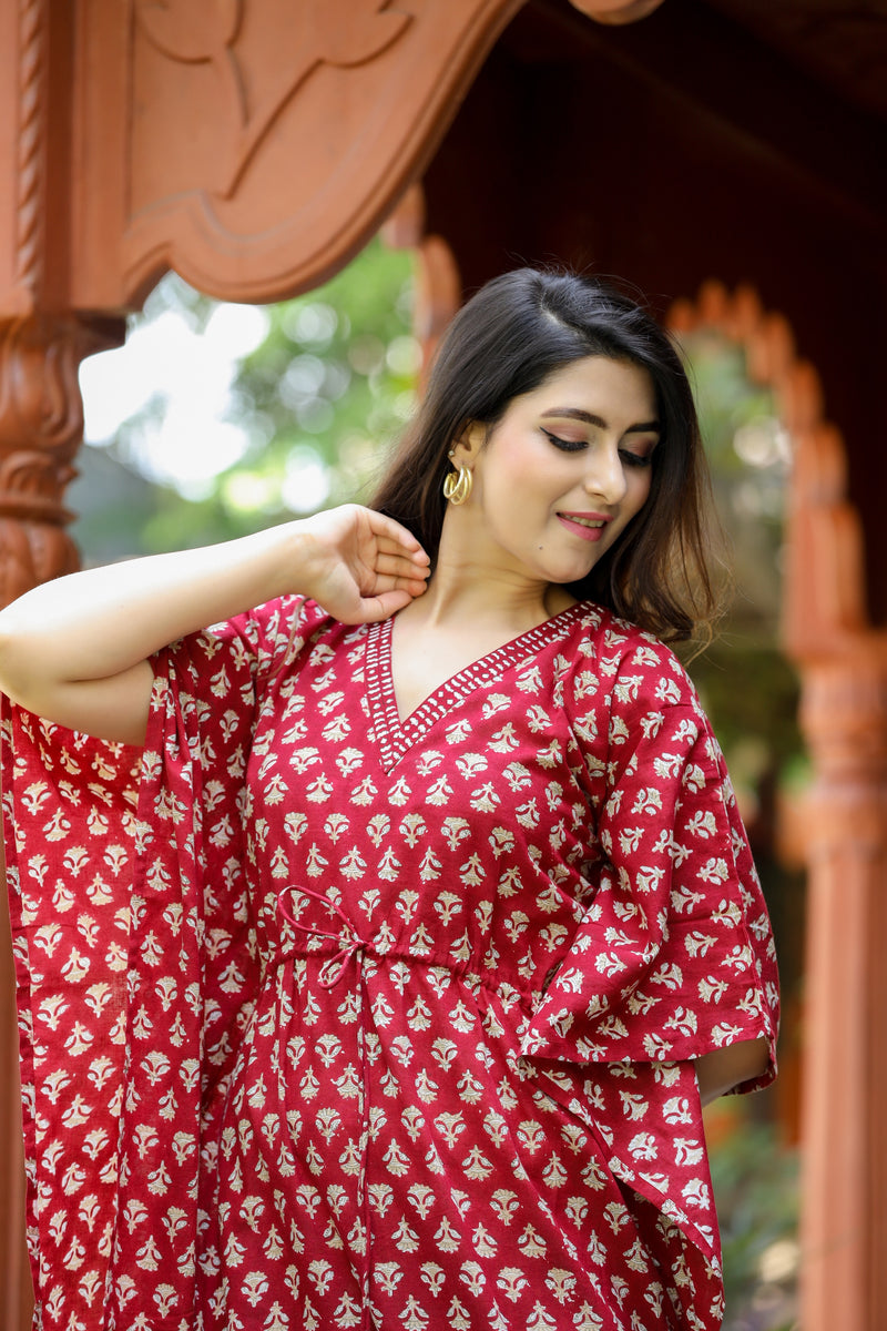 Regal Red Long Handblock Kaftan