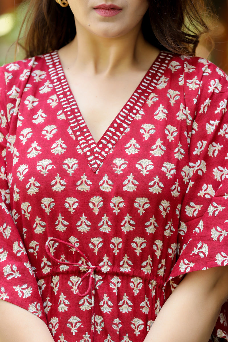 Regal Red Long Handblock Kaftan