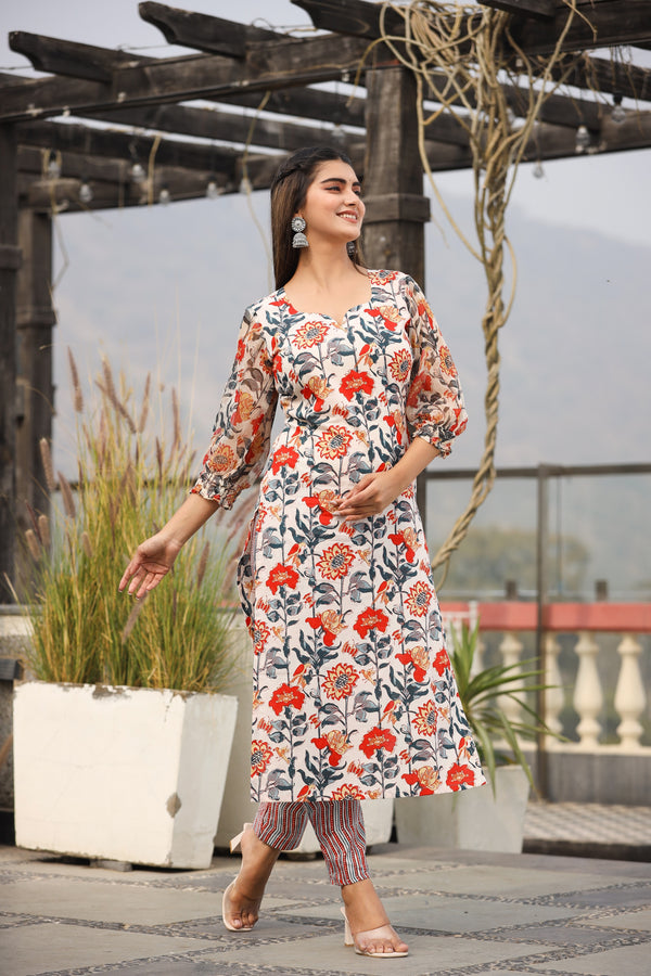 Alipriya Floral Straight Fit Kurta and Pant Only
