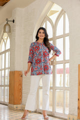 SAGE FLORAL SHORT KURTA