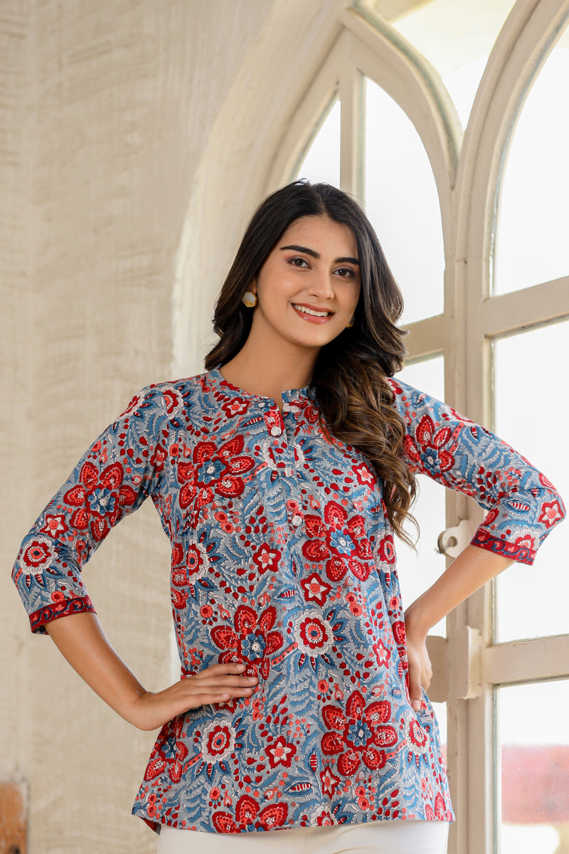 SAGE FLORAL SHORT KURTA