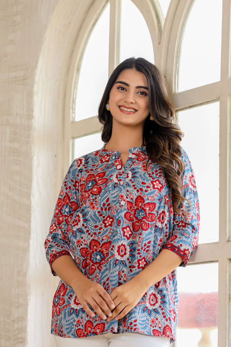 SAGE FLORAL SHORT KURTA