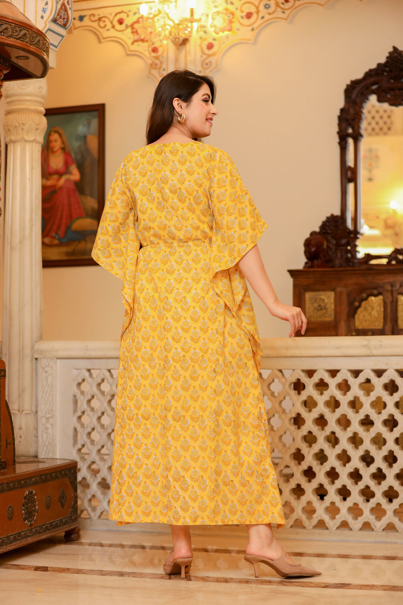 Sunshine Yellow Long Printed Kaftan