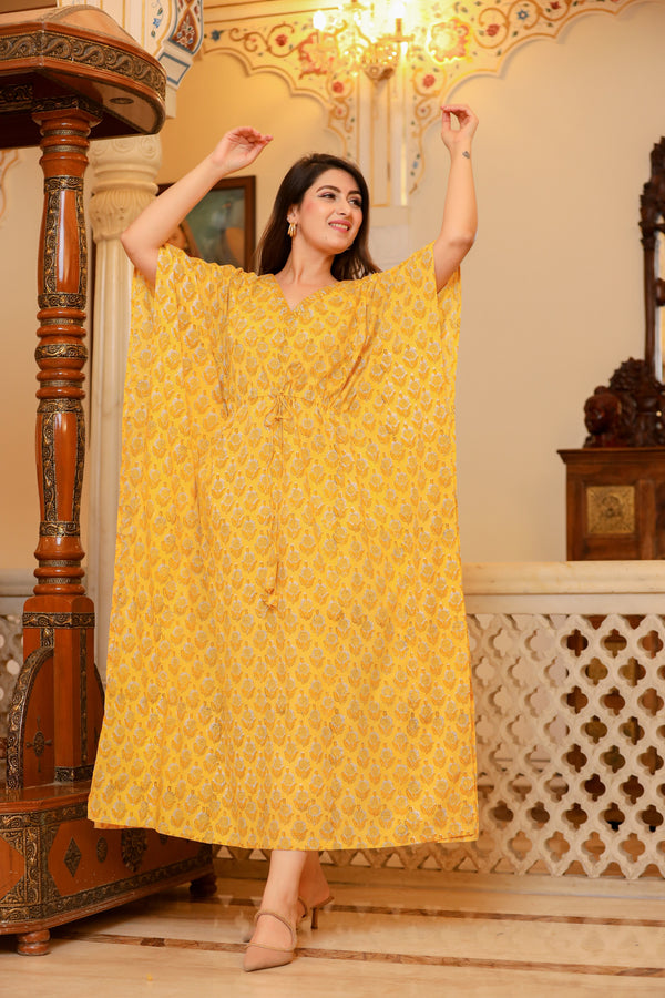 Sunshine Yellow Long Printed Kaftan