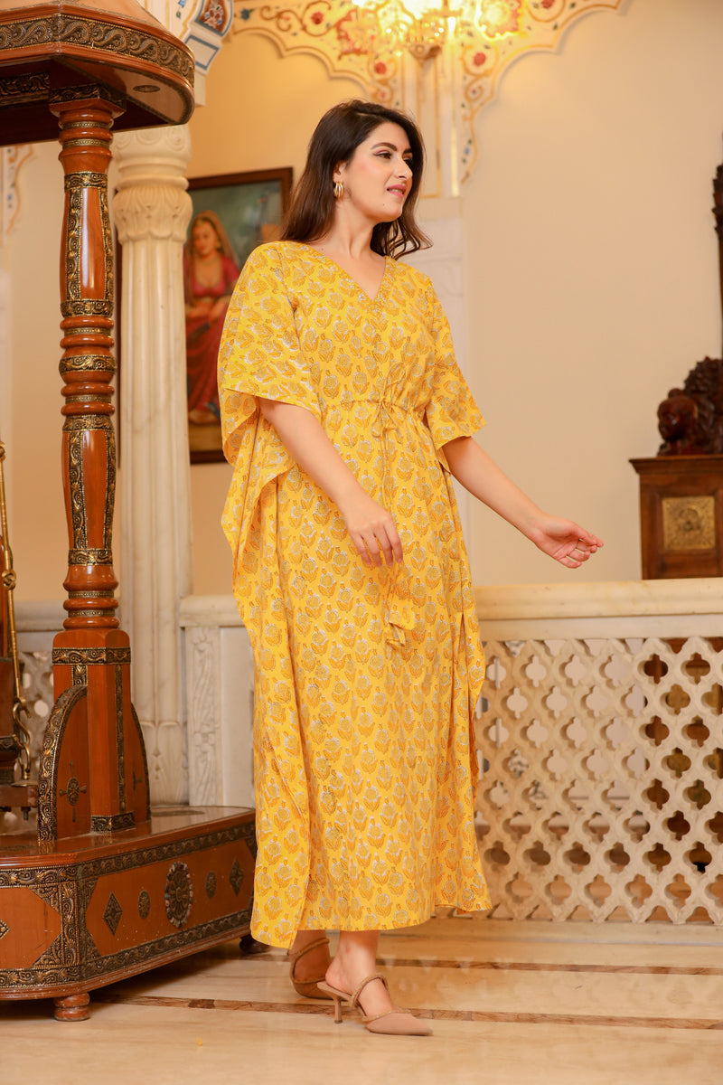 Sunshine Yellow Long Printed Kaftan