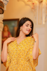 Sunshine Yellow Long Printed Kaftan