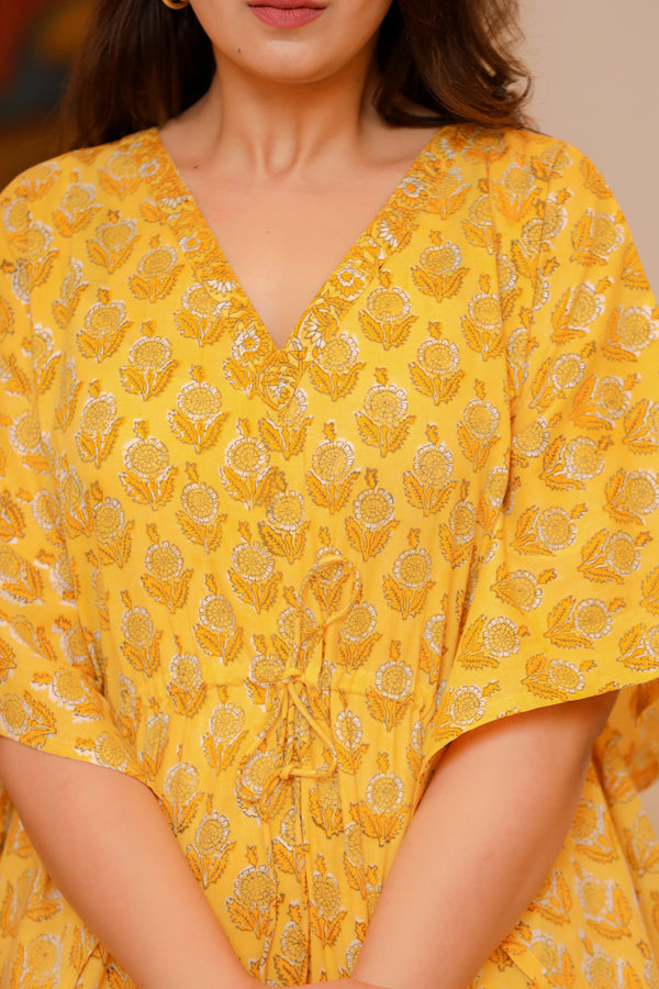Sunshine Yellow Long Printed Kaftan