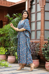 Queen Blue Long Handblock Kaftan