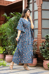 Queen Blue Long Handblock Kaftan