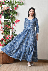 Aafreen Indigo Leher Mosaic Cotton Maxi Dress