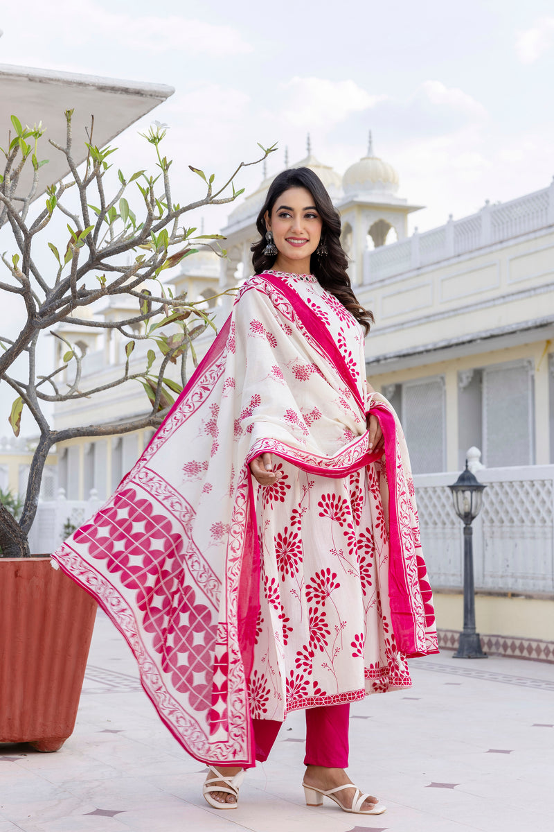 Glory Pink Cotton Suit Set With Cotton Dupatta