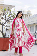 Glory Pink Cotton Suit Set With Cotton Dupatta