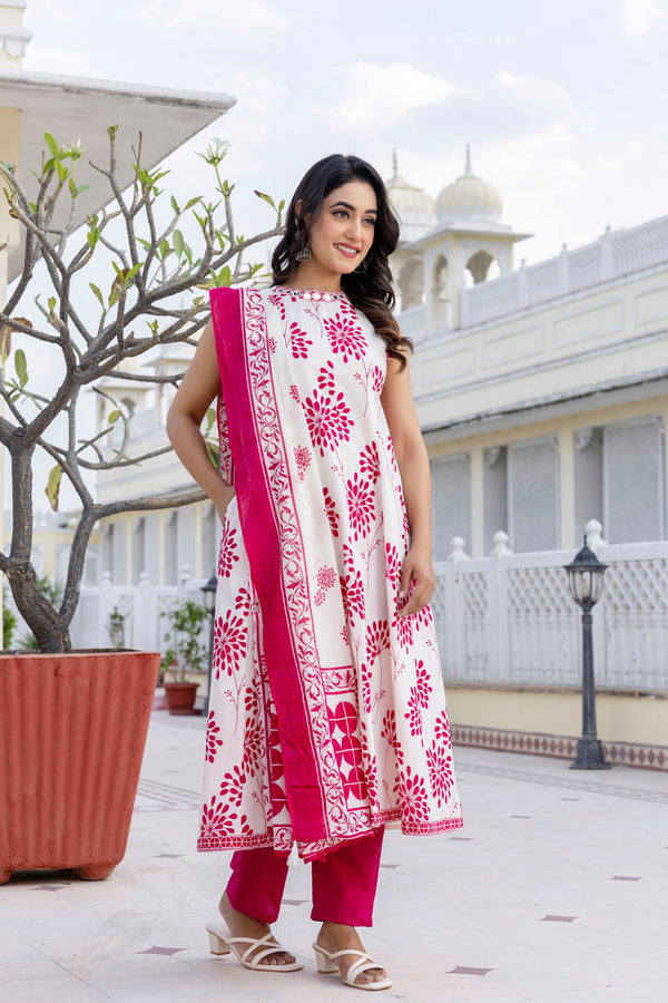 Glory Pink Cotton Suit Set With Cotton Dupatta