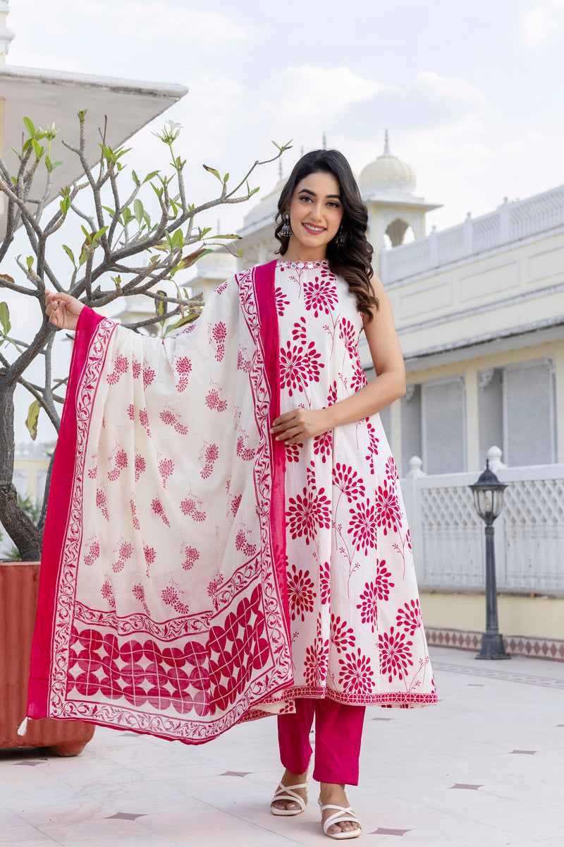 Glory Pink Cotton Suit Set With Cotton Dupatta