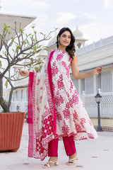 Glory Pink Cotton Suit Set With Cotton Dupatta