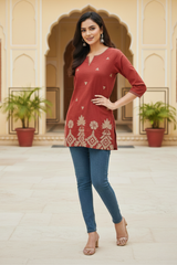 Royal Rust Traditional Print Short Kurti